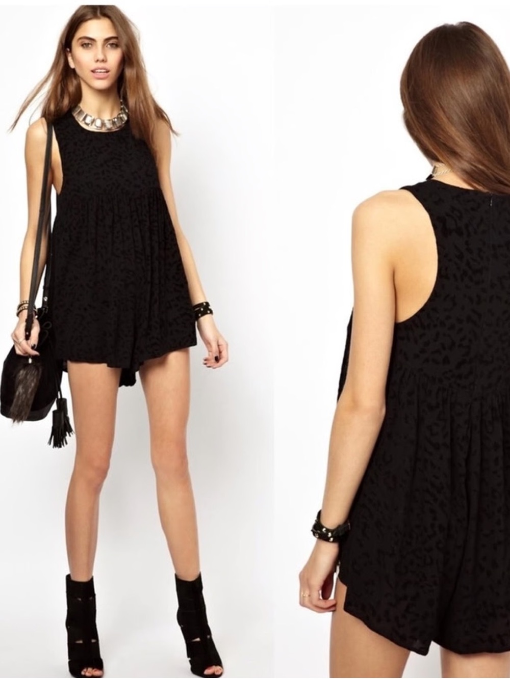 One Teaspoon Black Whiskey Animal Print Romper